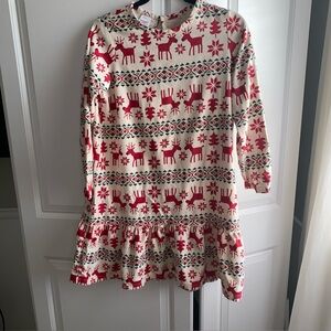 HANNA ANDERSSON Christmas Cotton Flannel Red Reindeer Dress Girl US 12 Fair Isle